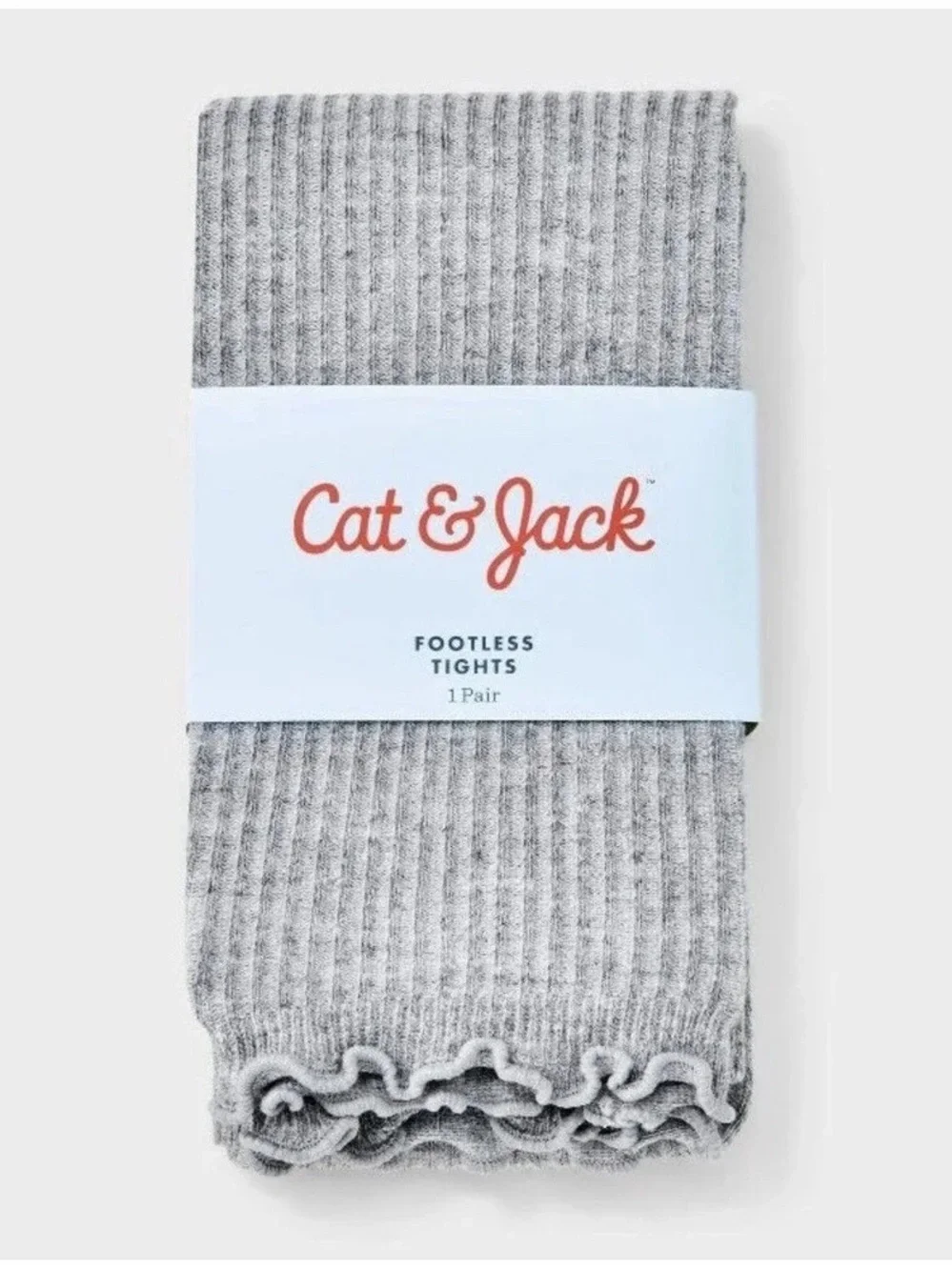 2 Cat & Jack Light Gray Ribbed Footless Tights with Ruffle Ankles